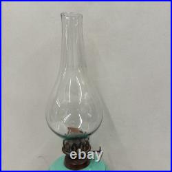 Antique English Brass & Glass Finger Oil Lamp With Chimney Vintage Original
