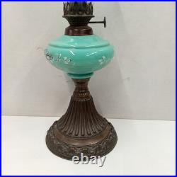 Antique English Brass & Glass Finger Oil Lamp With Chimney Vintage Original