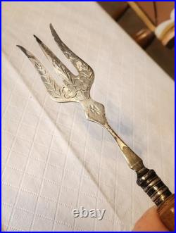 Antique English Carved Want Not Bread Board & 12 Engraved Bread Fork