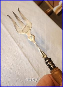 Antique English Carved Want Not Bread Board & 12 Engraved Bread Fork