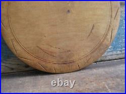 Antique English Carved Wood Round Bread Cutting Board Original Surface