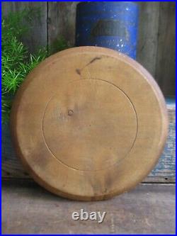 Antique English Carved Wood Round Bread Cutting Board Original Surface