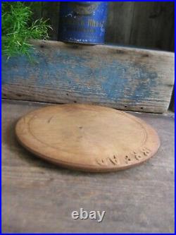 Antique English Carved Wood Round Bread Cutting Board Original Surface