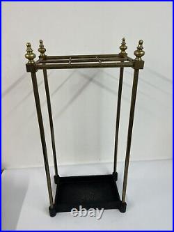 Antique English Cast Iron & Brass Vintage Umbrella Walking Stick Stand