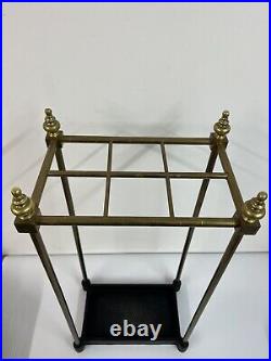 Antique English Cast Iron & Brass Vintage Umbrella Walking Stick Stand