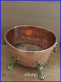Antique English Copper Coal Bucket With Brass Claw Feet & Lion Head Handles