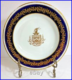 Antique English Derby Porcelain Armorial Soup Plate, Signed, ca. 1806-1815 Antique English Derby Porcelain Armorial Soup Plate, Signed, ca. 1806-1815