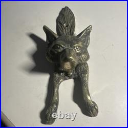 Antique English Door Knocker Made In England Vintage Aged Solid Brass Fox Head