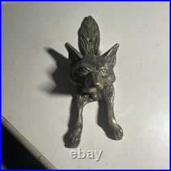Antique English Door Knocker Made In England Vintage Aged Solid Brass Fox Head