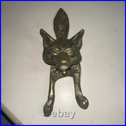 Antique English Door Knocker Made In England Vintage Aged Solid Brass Fox Head