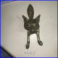 Antique English Door Knocker Made In England Vintage Aged Solid Brass Fox Head