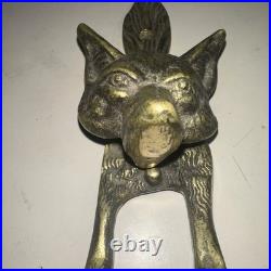 Antique English Door Knocker Made In England Vintage Aged Solid Brass Fox Head