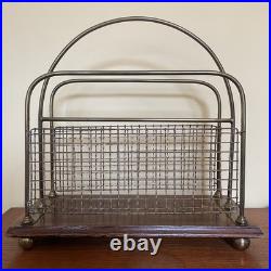Antique English Edwardian Oak & Brass Wire Mesh Magazine Racks 2 available