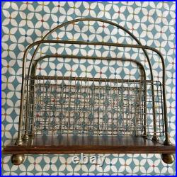 Antique English Edwardian Oak & Brass Wire Mesh Magazine Racks 2 available