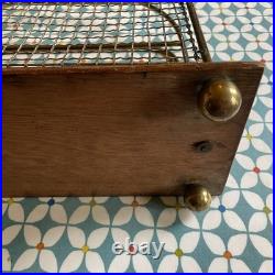 Antique English Edwardian Oak & Brass Wire Mesh Magazine Racks 2 available