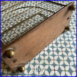 Antique English Edwardian Oak & Brass Wire Mesh Magazine Racks 2 available