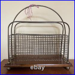 Antique English Edwardian Oak & Brass Wire Mesh Magazine Racks 2 available