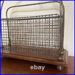 Antique English Edwardian Oak & Brass Wire Mesh Magazine Racks 2 available