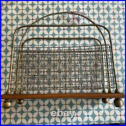 Antique English Edwardian Oak & Brass Wire Mesh Magazine Racks 2 available