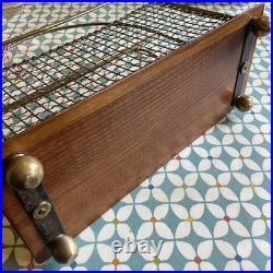 Antique English Edwardian Oak & Brass Wire Mesh Magazine Racks 2 available