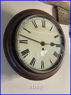 Antique English Fusee School Farm Wall Clock, Good Working Order