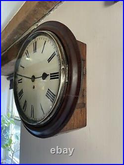 Antique English Fusee School Farm Wall Clock, Good Working Order