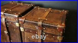 Antique English Handmade Bridle Leather Occasional Side Table Trunks Vintage L