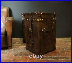 Antique English Handmade Bridle Leather Occasional Side Table Trunks Vintage L