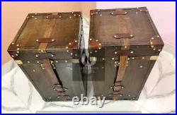 Antique English Leather Campaign Trunk Vintage Storage Chest Ideal For Christmas