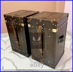 Antique English Leather Campaign Trunk Vintage Storage Chest Ideal For Christmas