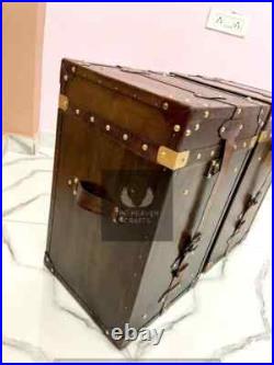 Antique English Leather Campaign Trunk Vintage Storage Chest Ideal For Christmas