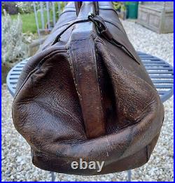 Antique English Leather Cricket Kit Holdall. Vintage Long Coffin Bat Bag