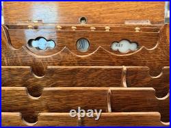 Antique English Oak Desk Box Perpetual Calendar Signed On Lock Secret Drawer