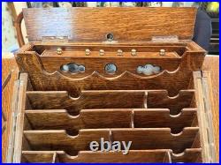 Antique English Oak Desk Box Perpetual Calendar Signed On Lock Secret Drawer