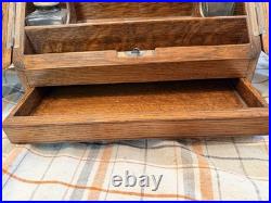 Antique English Oak Desk Box Perpetual Calendar Signed On Lock Secret Drawer