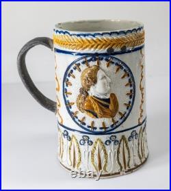 Antique English Pearlware Mug Tankard King George III Polychrome Make Do Repair