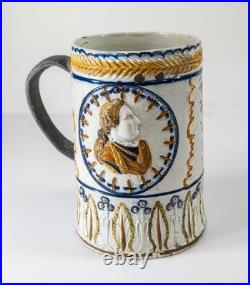 Antique English Pearlware Mug Tankard King George III Polychrome Make Do Repair