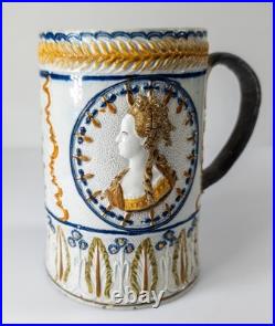 Antique English Pearlware Mug Tankard King George III Polychrome Make Do Repair