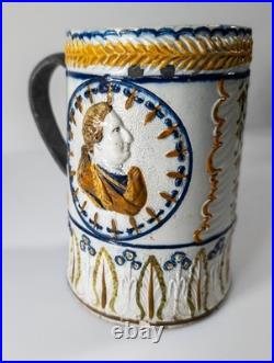 Antique English Pearlware Mug Tankard King George III Polychrome Make Do Repair