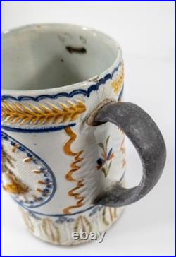 Antique English Pearlware Mug Tankard King George III Polychrome Make Do Repair