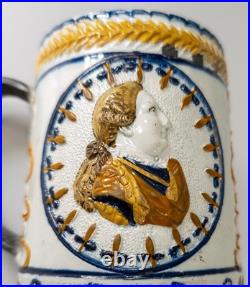 Antique English Pearlware Mug Tankard King George III Polychrome Make Do Repair