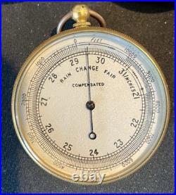 Antique English Pocket Barometer with Case Working Condition Vintage
