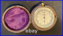 Antique English Pocket Barometer with Case Working Condition Vintage