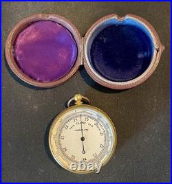 Antique English Pocket Barometer with Case Working Condition Vintage