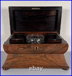 Antique English Rosewood Sarcophagus Tea Caddy Box withBowl 19th Century Regency