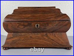 Antique English Rosewood Sarcophagus Tea Caddy Box withBowl 19th Century Regency