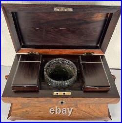 Antique English Rosewood Sarcophagus Tea Caddy Box withBowl 19th Century Regency