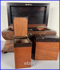 Antique English Rosewood Sarcophagus Tea Caddy Box withBowl 19th Century Regency