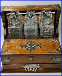 Antique English Tantalus Cabinet Caddy Game Box Decanter Set Vintage 1887 Dated