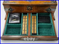 Antique English Tantalus Cabinet Caddy Game Box Decanter Set Vintage 1887 Dated